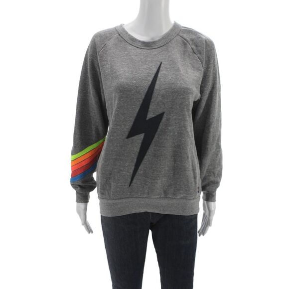 Aviator Nation Sweaters - Aviator Nation Womens Gray 80s Pullover Sweatshirt Graphic Size S